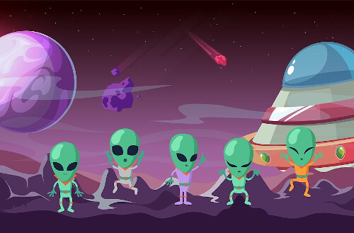 Cinco extraterrestres en algún lugar del universo