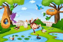 El mono Monolo y los patos del estanque