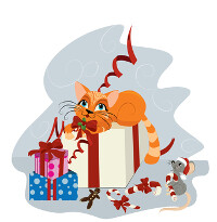 Un ratón y un gato en Navidad